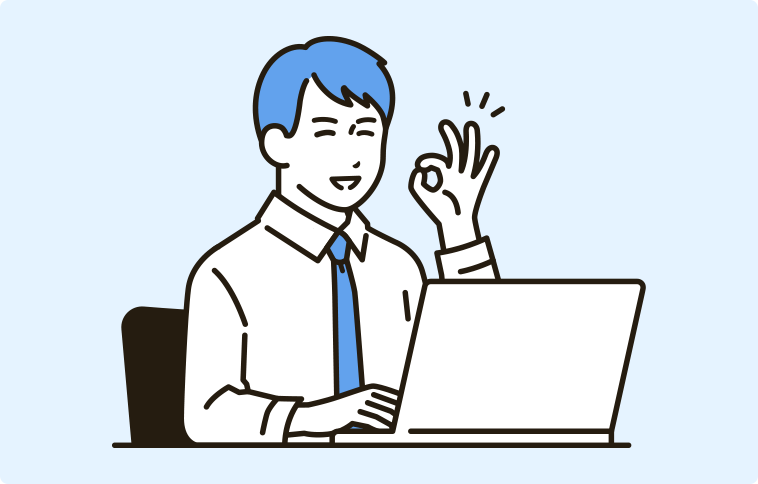 男性が笑顔でパソコンを使うイラスト